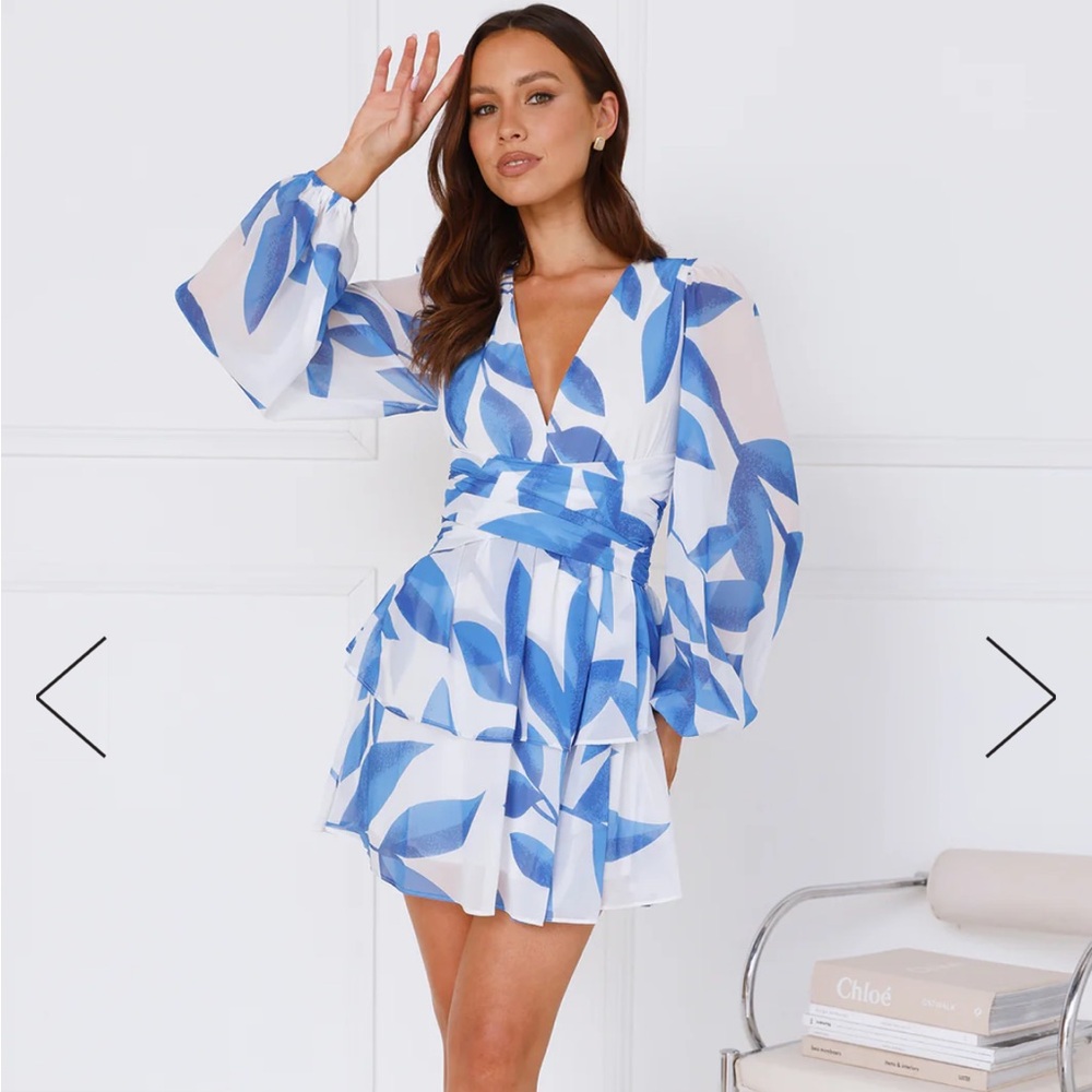 Hello Molly blue dress DREAMY DESTINATIONS LONG SLEEVE MINI DRESS BLUE size L